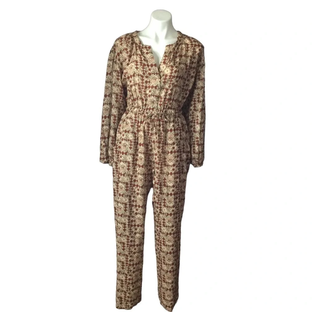 Symmetry Kaleidoscope Geometric Flowy‎ 100% Cotton Jumpsuit Nwt